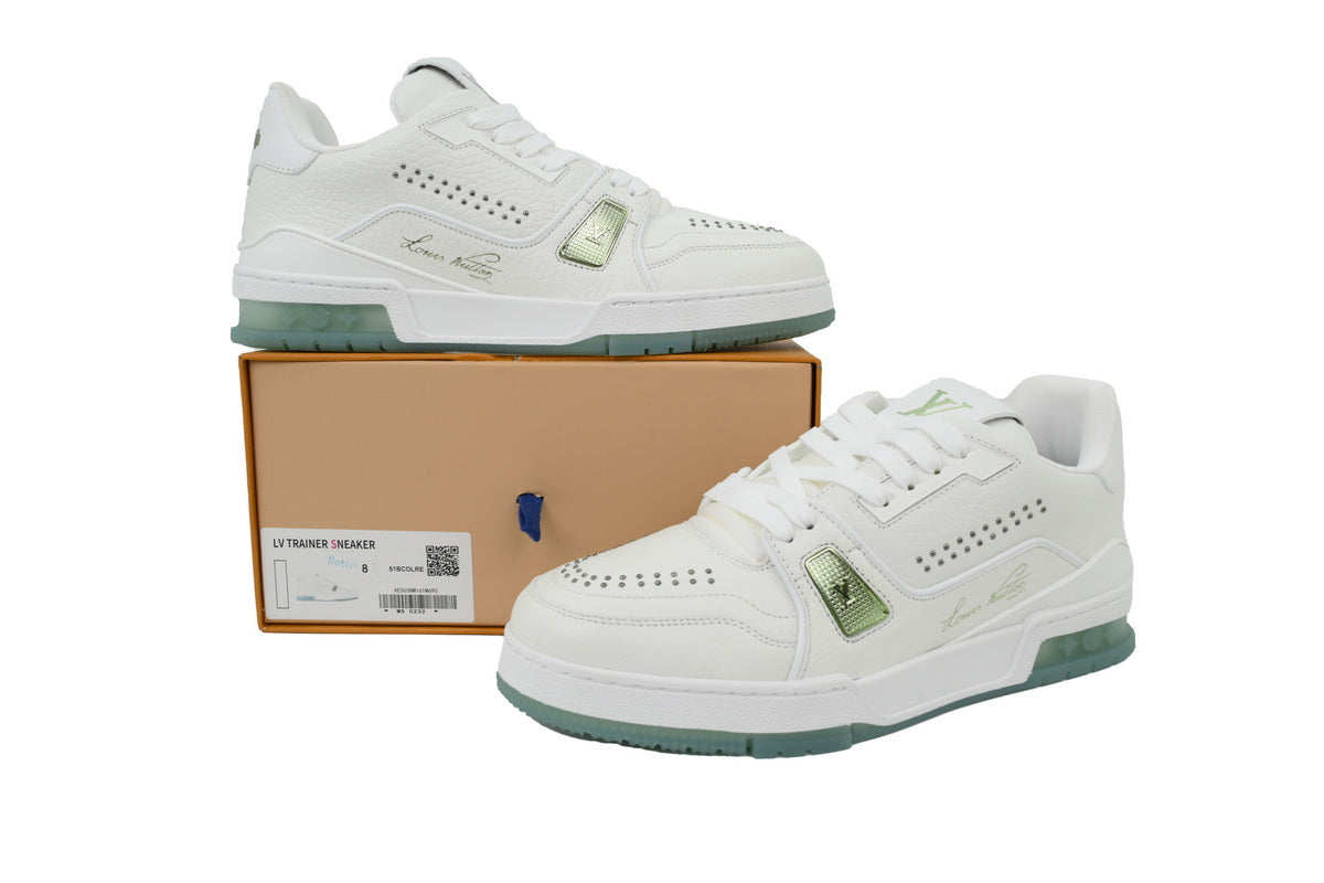 Louis Vuitton Trainer White Green Rivets
