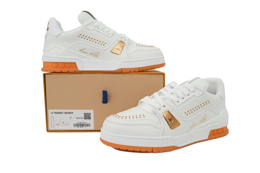 Louis Vuitton Trainer White Orange Rivet
